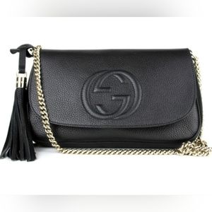 Gucci Soho Disco GG Black Tassel Chain Crossbody Handbag
